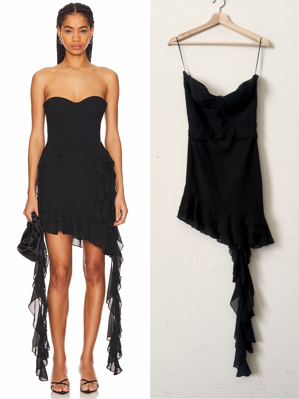 More To Come MEDIUM Hattie strapless mini ruffle detail dress in black
